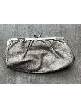 EXPRESS Pewter Silver Metallic Genuine Leather Clutch Purse Handbag Evening Bag